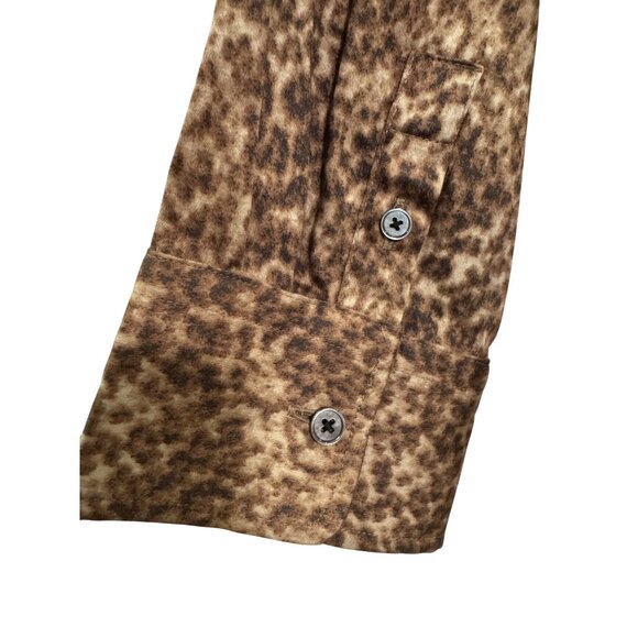 Talbots Petites Animal Print Button-Up Shirt Womens 2P Cotton Blend Brown Long S - Picture 5 of 5